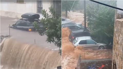 Snažno nevrijeme pogodilo jug Peloponeza: Automobili završili u moru, žena pogođena gromom